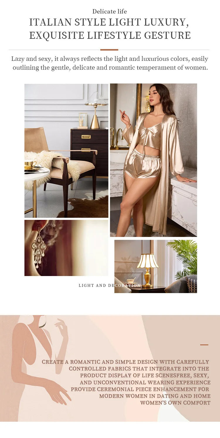 3PCS Satin Robe Set