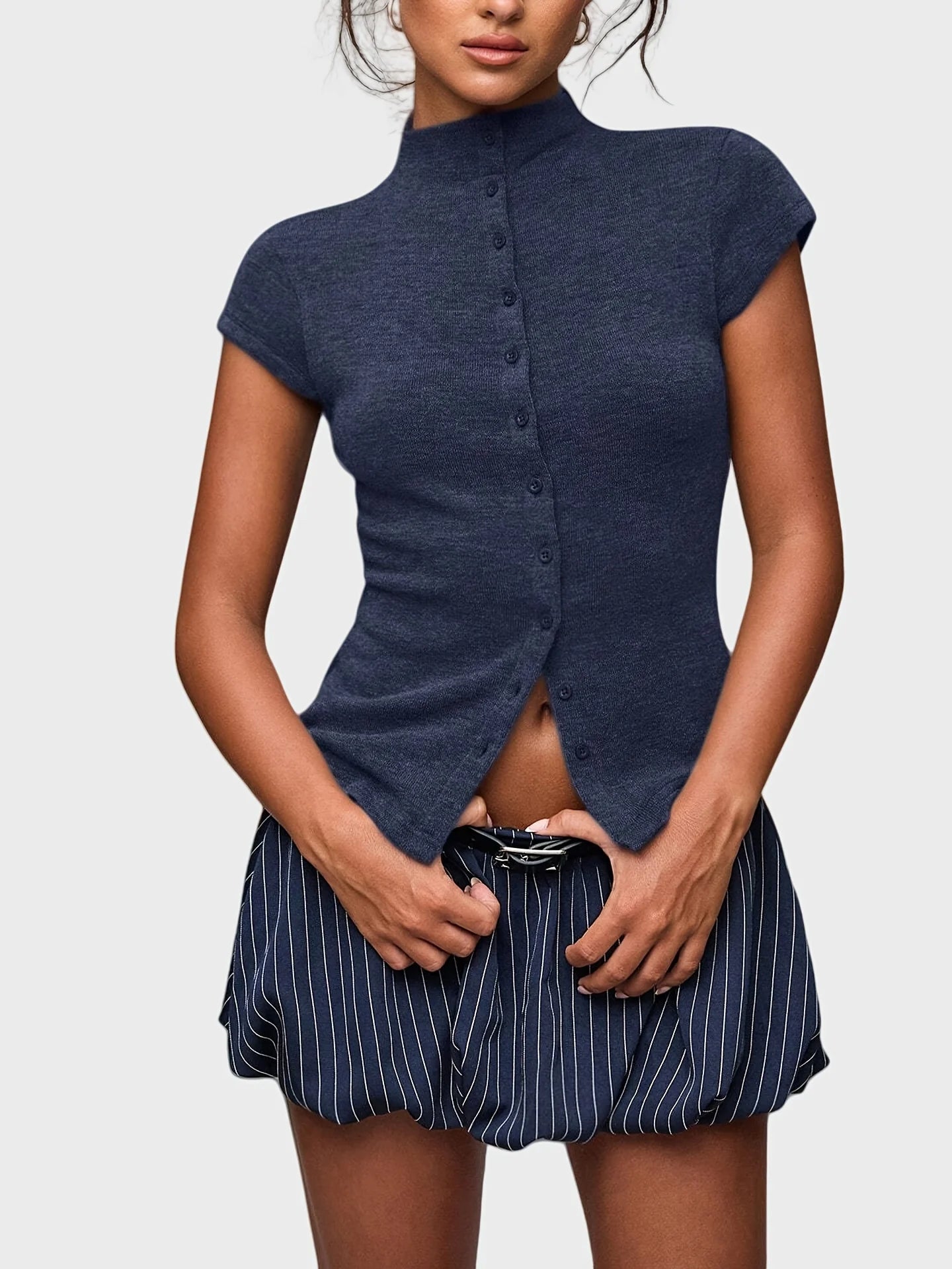 Short Sleeve Turtleneck Button up