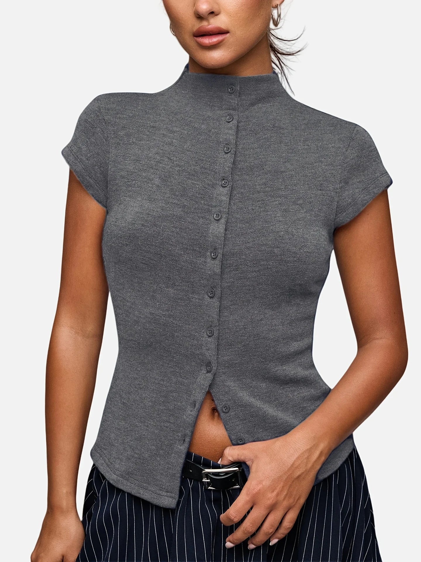Short Sleeve Turtleneck Button up