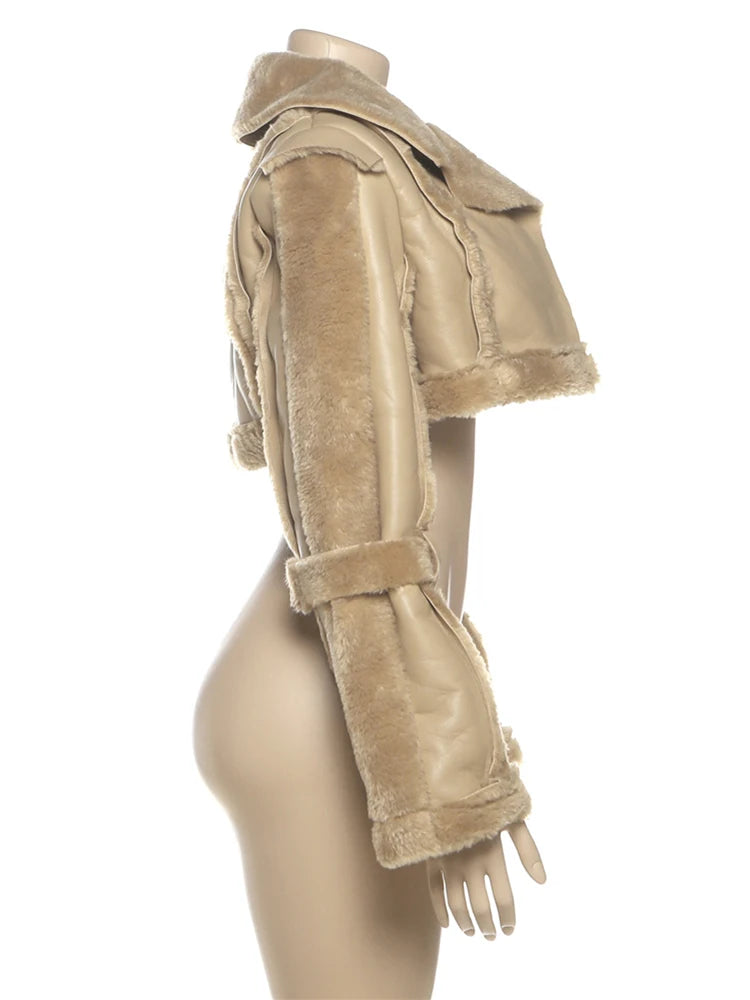 Furry Patchwork Crop Jacket