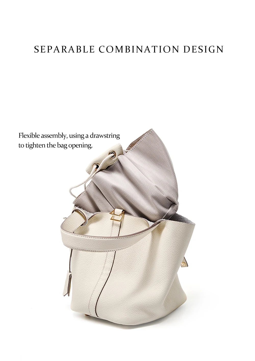 Genuine Leather Bucket Bag with Lock