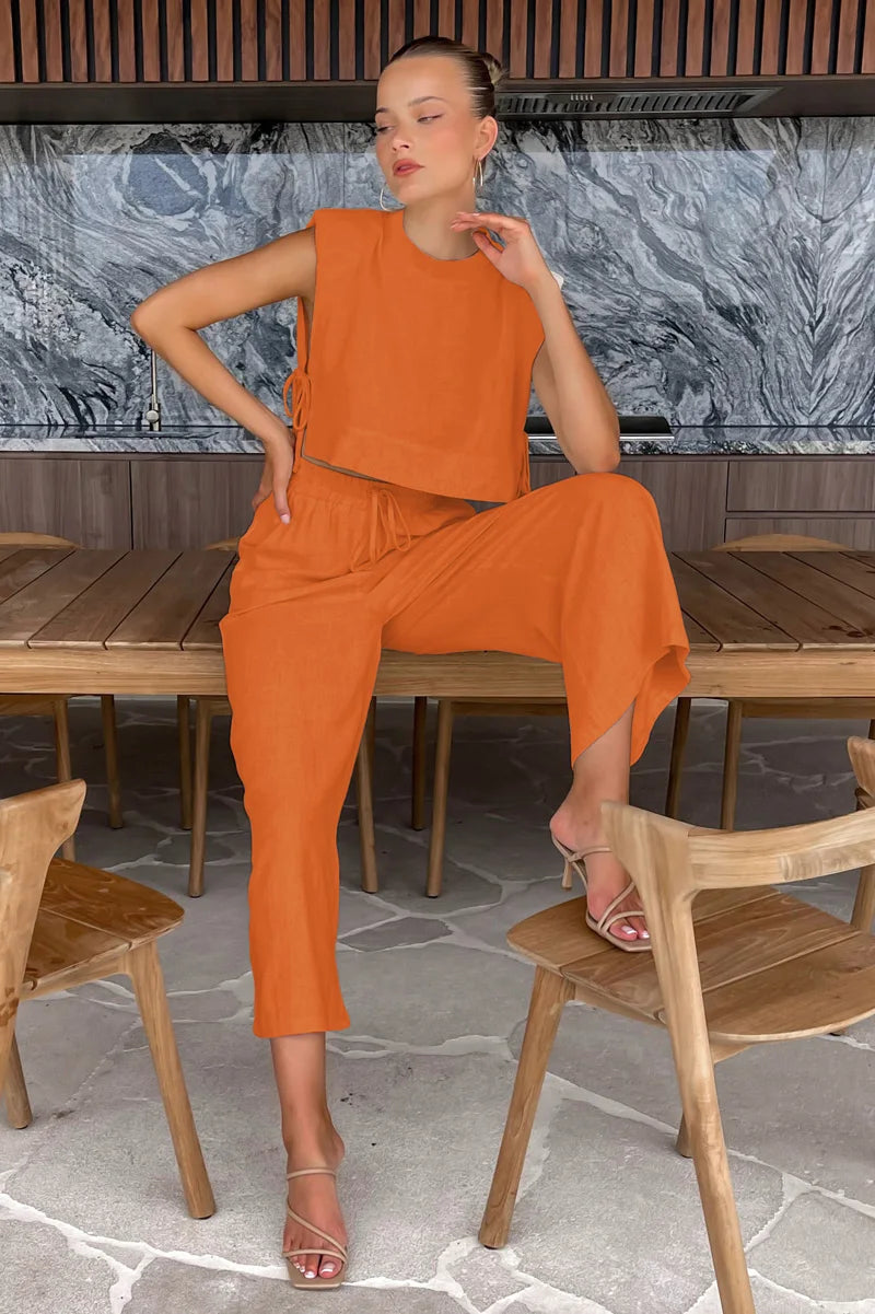 Linen Crop & Pants Set