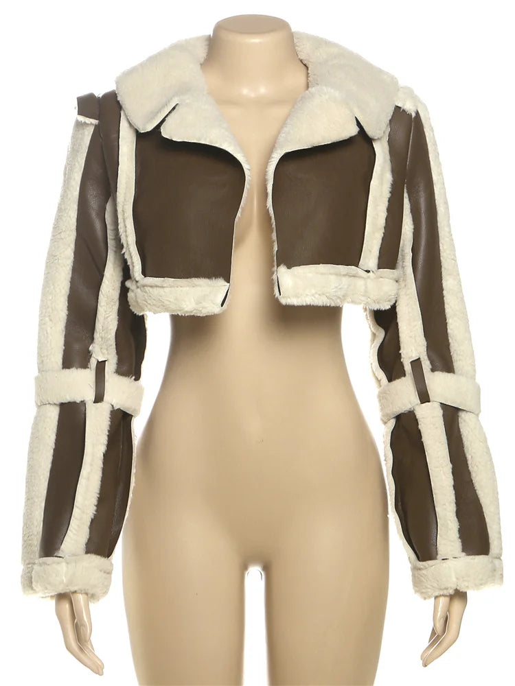 Furry Patchwork Crop Jacket