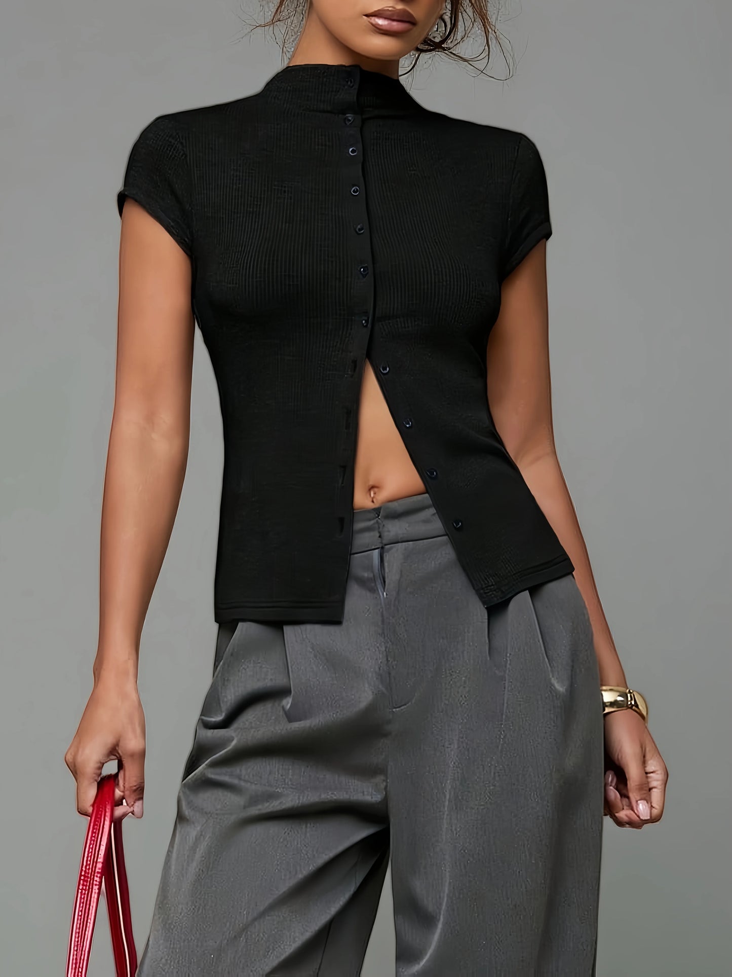 Short Sleeve Turtleneck Button up