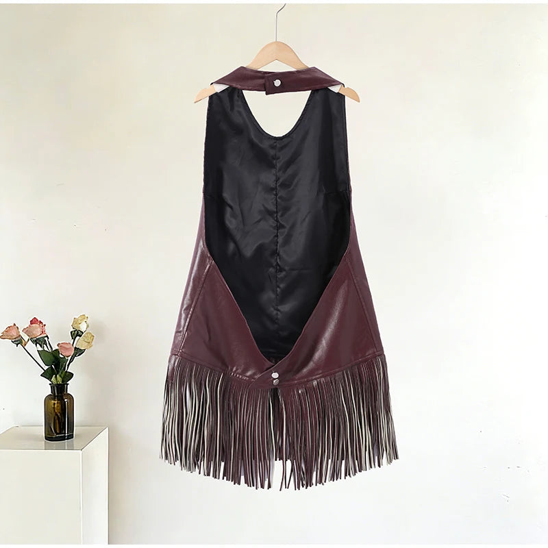 Faux Leather Fringe Halter Top