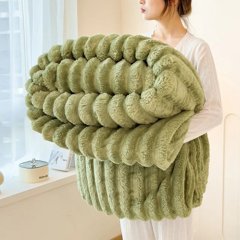 Thickened Wide Striped Flannel Blanket