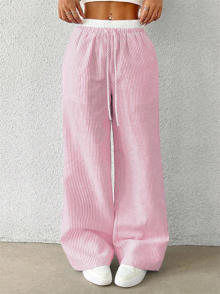 Casual Striped Woven Wide Leg Pants