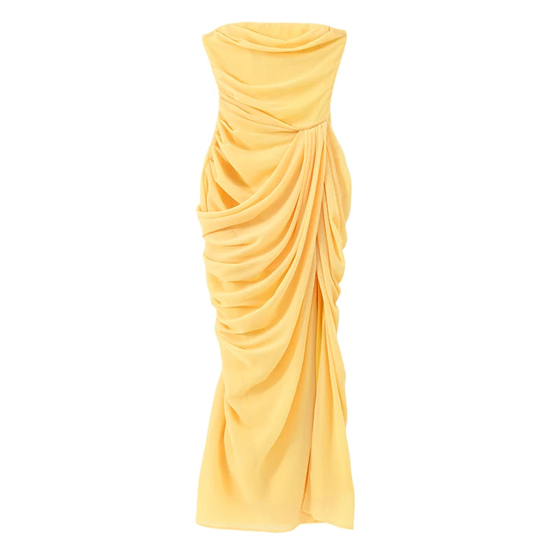 Solid Pleated Strapless Dress