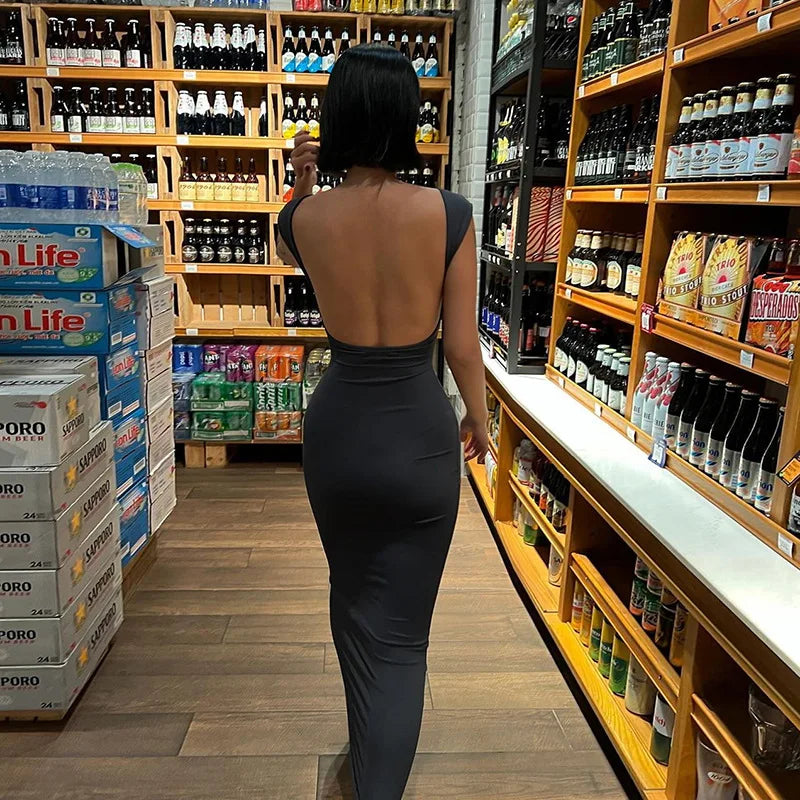 Short Sleeve Backless Dress