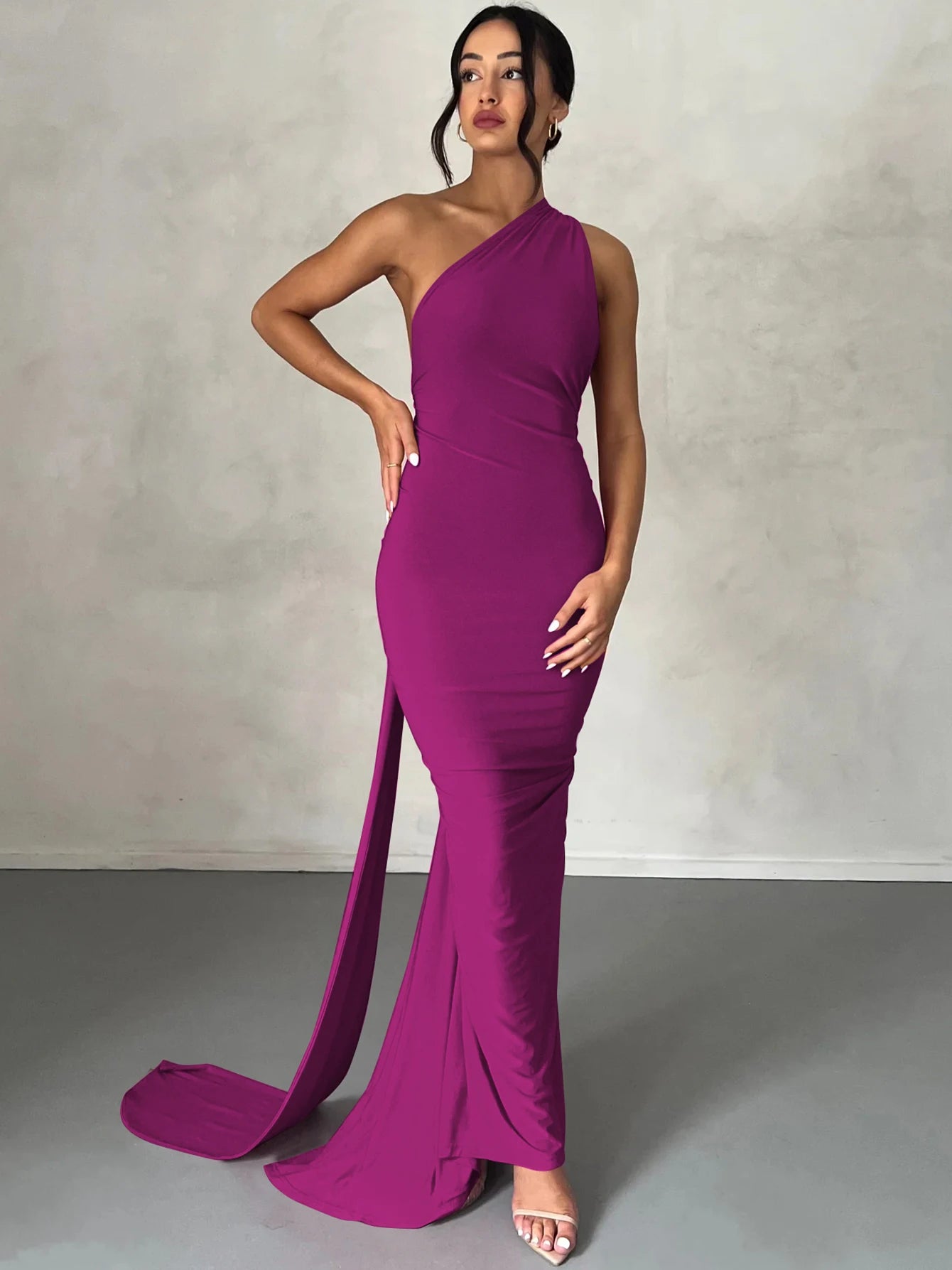 One Shoulder Backless Ruched Dress