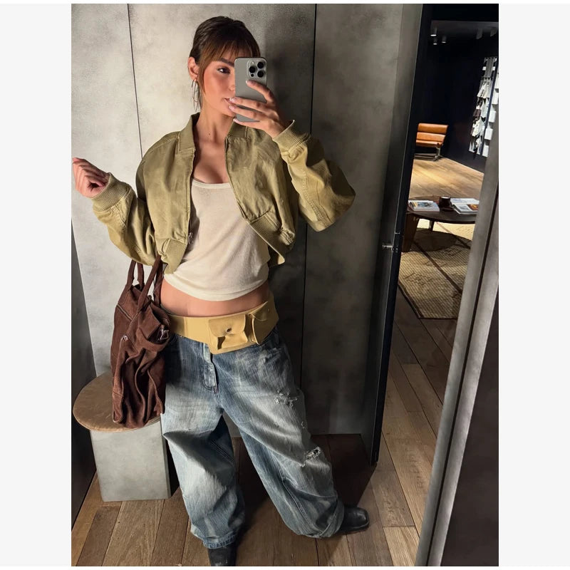 Khaki Cropped Bomber