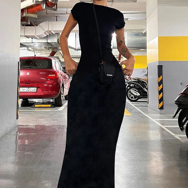 Short Sleeve Backless Dress