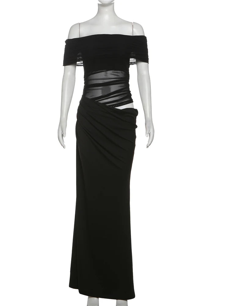 Ruched Mesh Patchwork Bodycon Dress