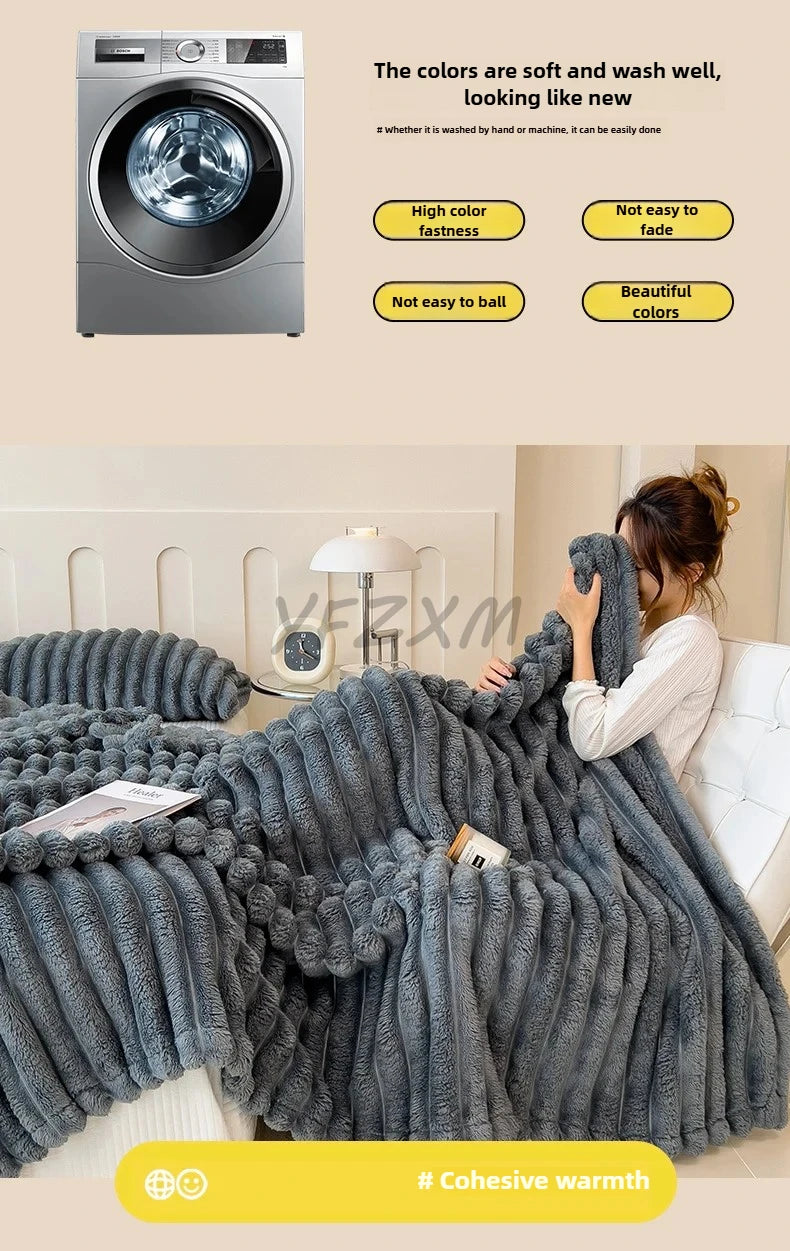 Thickened Wide Striped Flannel Blanket