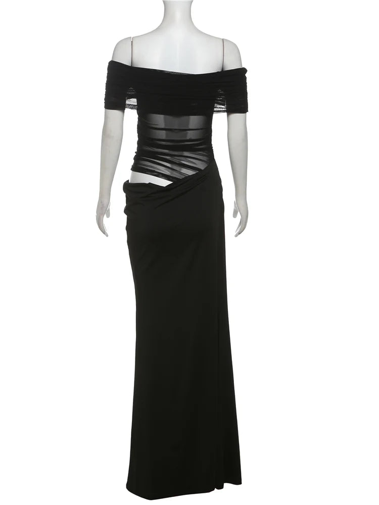 Ruched Mesh Patchwork Bodycon Dress