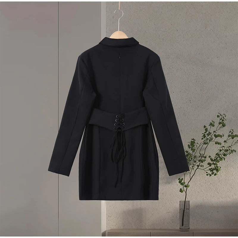 Lapel Waist Cinching Suit Dress