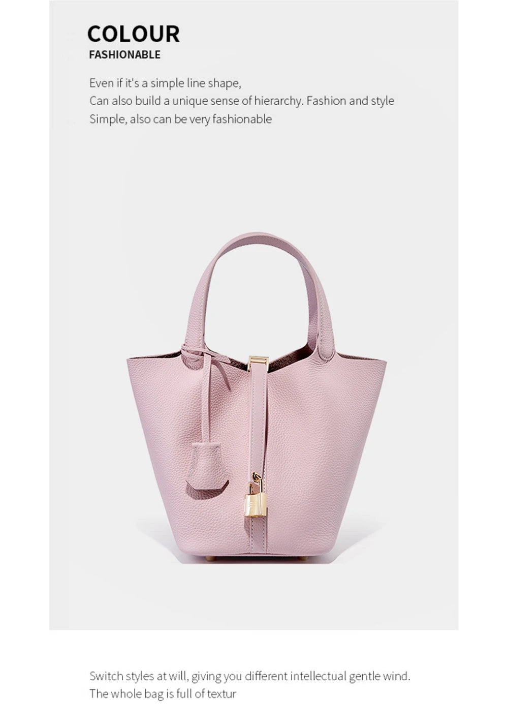Genuine Leather Bucket Bag with Lock