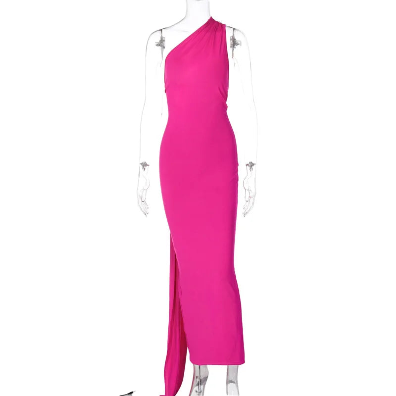One Shoulder Backless Ruched Dress