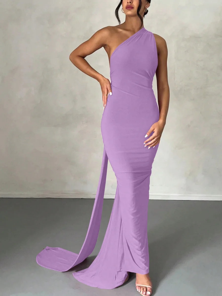 One Shoulder Backless Ruched Dress