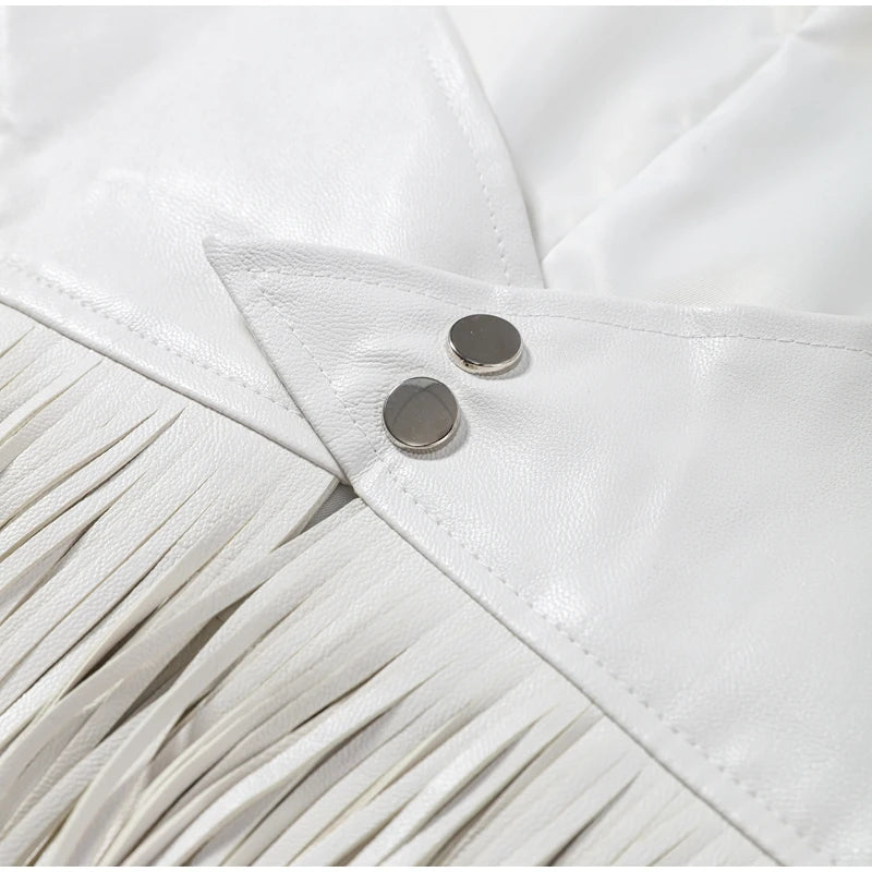 Faux Leather Fringe Halter Top