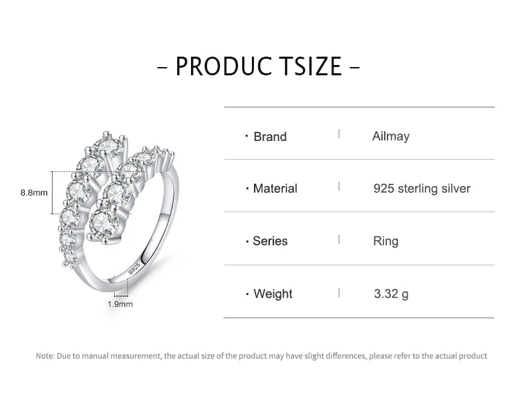 Ailmay Sterling Silver CZ Adjustable Stackable Ring
