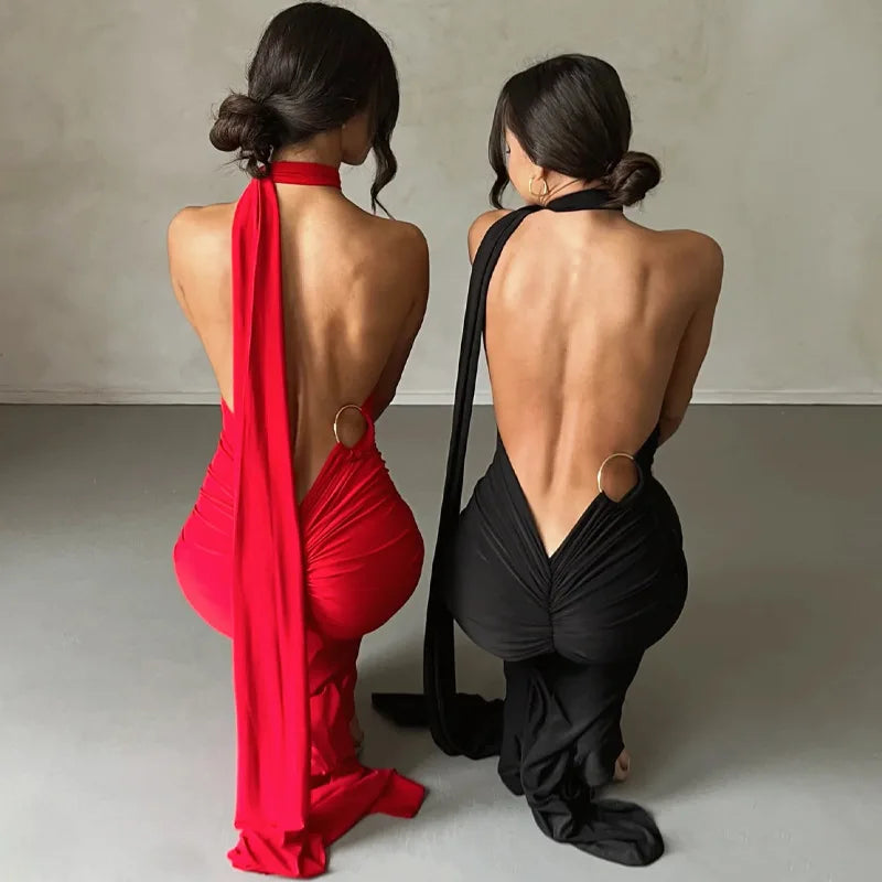 One Shoulder Backless Ruched Dress