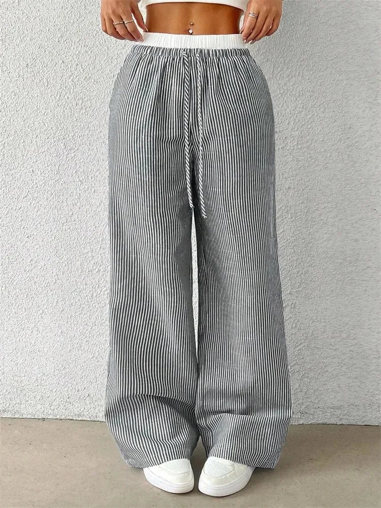 Casual Striped Woven Wide Leg Pants