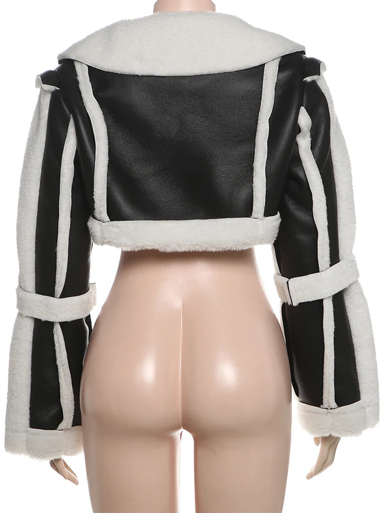 Furry Patchwork Crop Jacket
