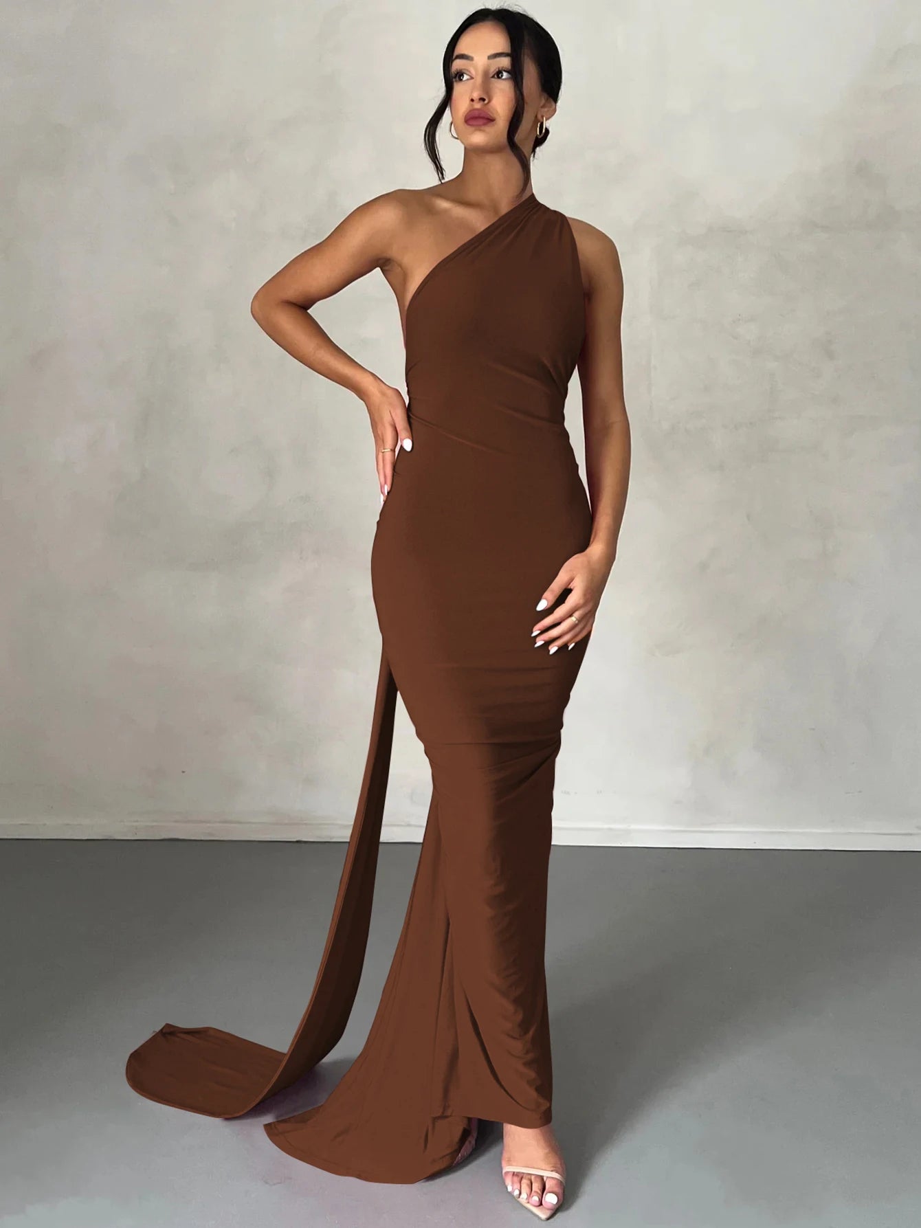 One Shoulder Backless Ruched Dress