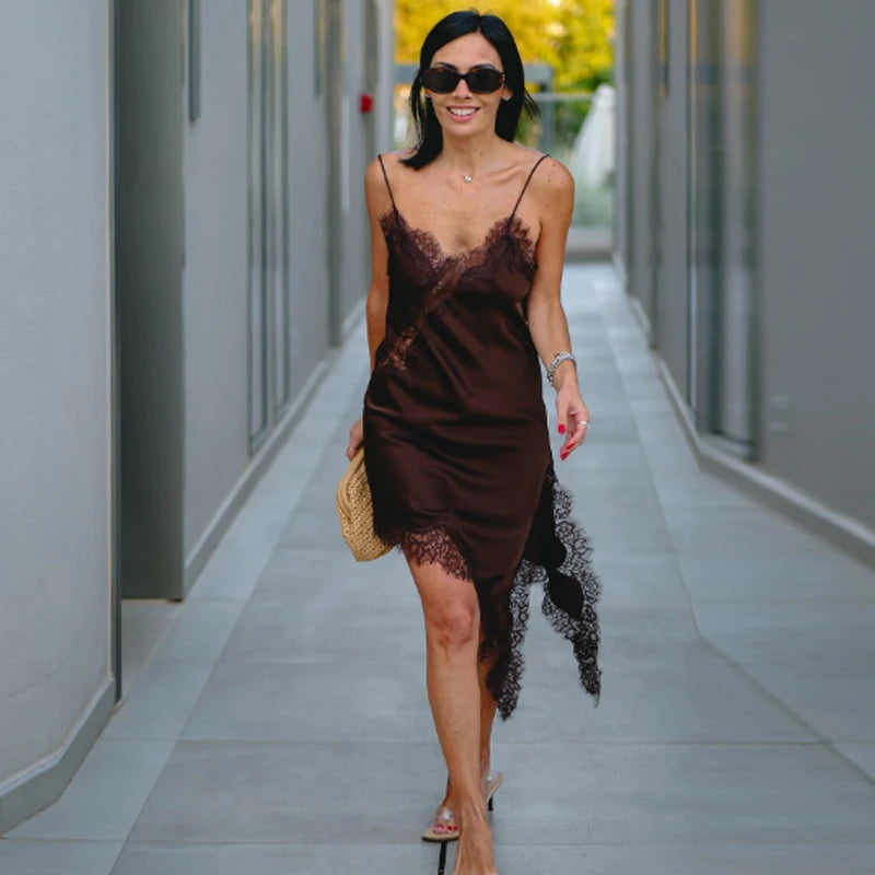 Lace Asymmetric Slip Dress