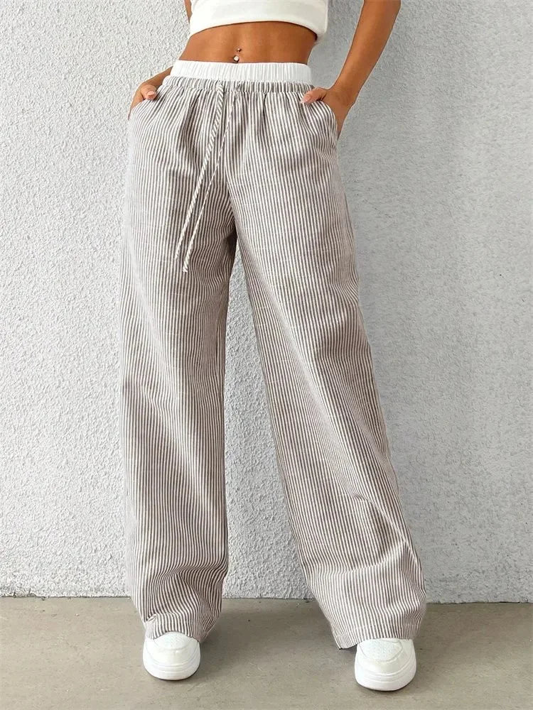 Casual Striped Woven Wide Leg Pants