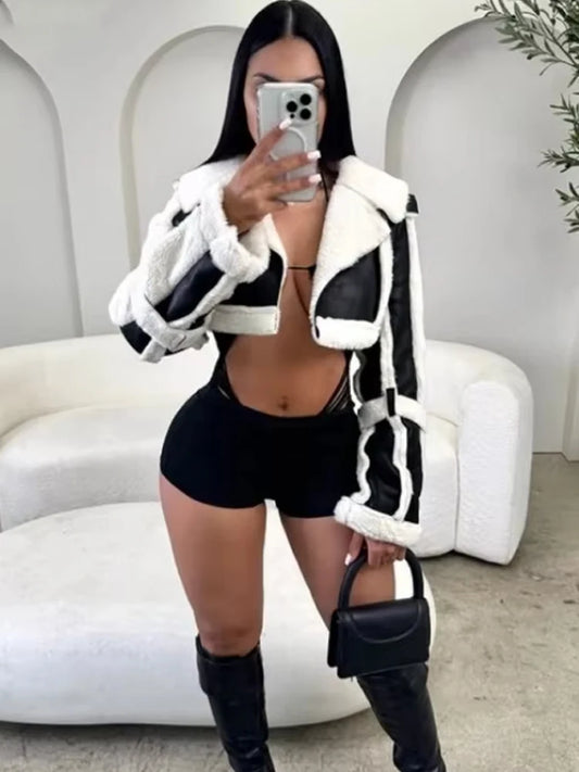 Furry Patchwork Crop Jacket