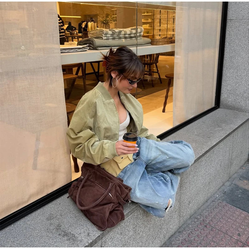 Khaki Cropped Bomber
