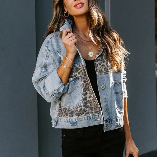 Leopard Patchwork Denim Jacket