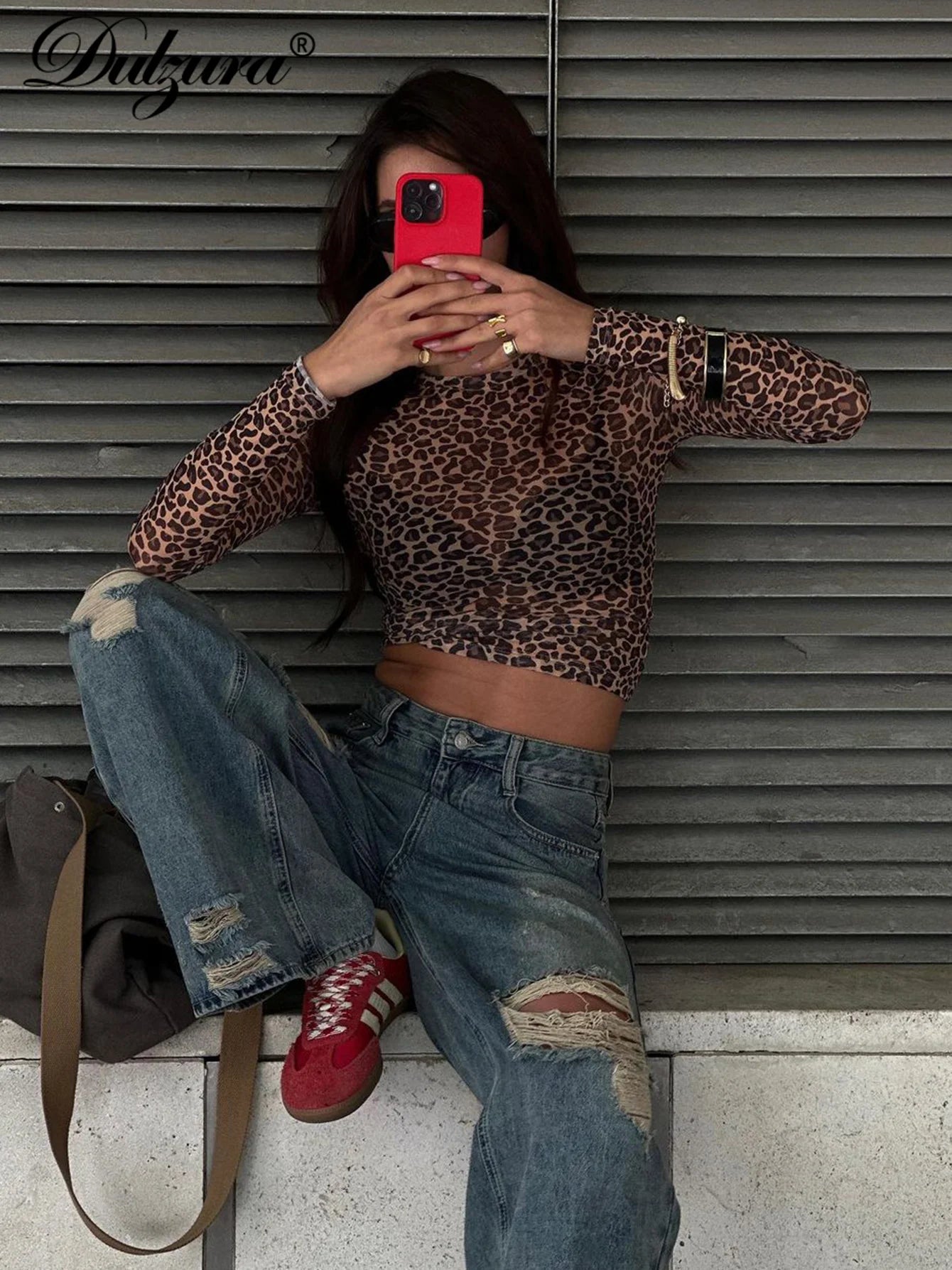 Leopard Bodycon Long Sleeve Crop