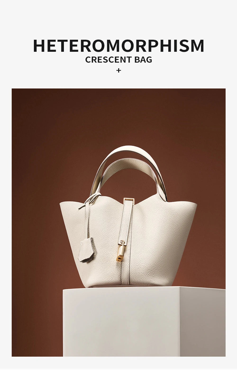 Genuine Leather Bucket Bag with Lock