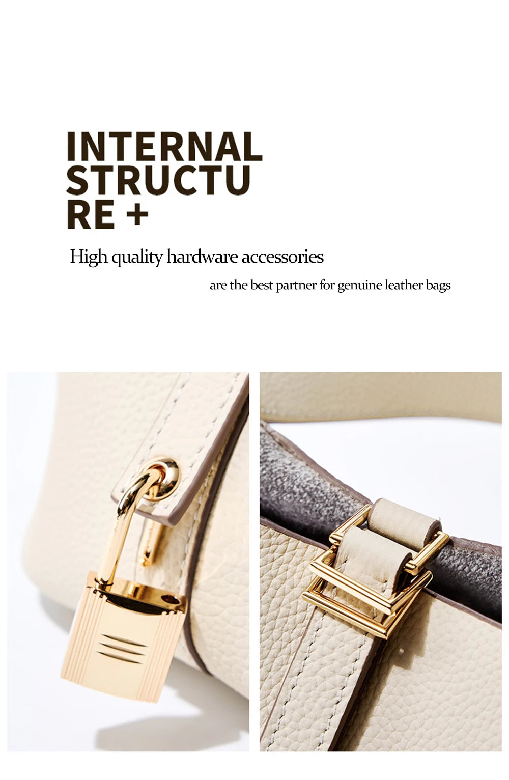 Genuine Leather Bucket Bag with Lock