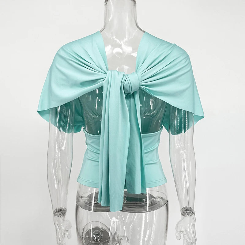 Backless draped shoulder blouse