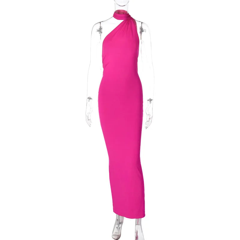 One Shoulder Backless Ruched Dress