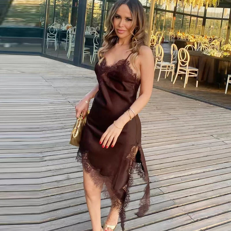 Lace Asymmetric Slip Dress