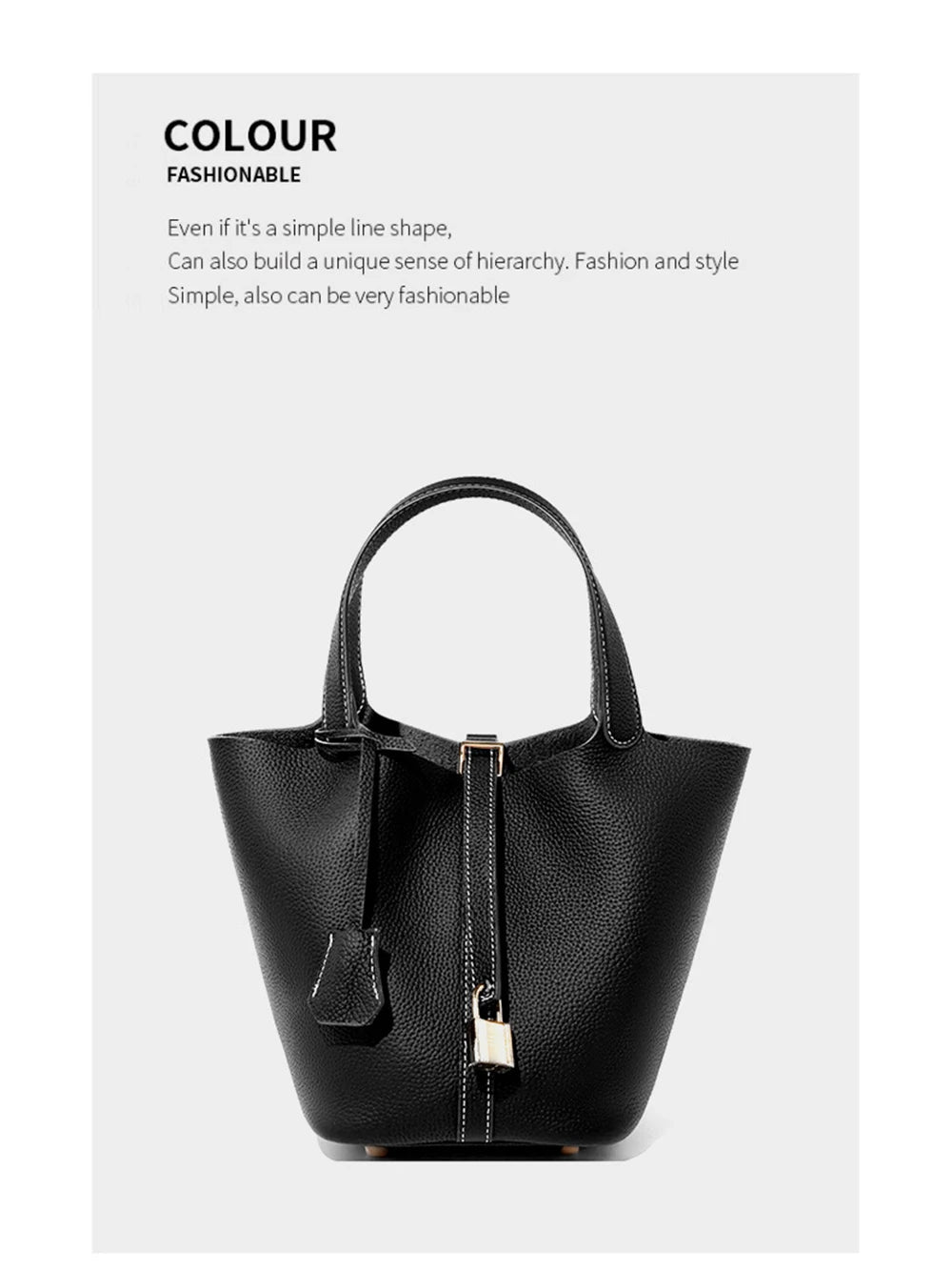 Genuine Leather Bucket Bag with Lock