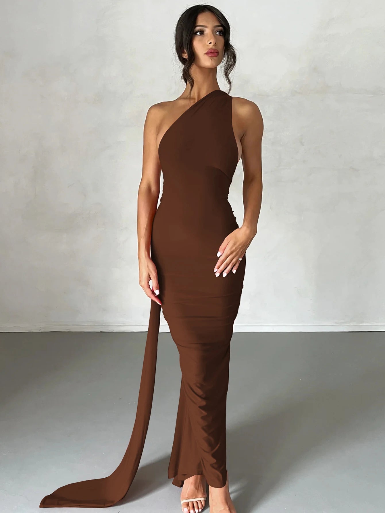 One Shoulder Backless Ruched Dress