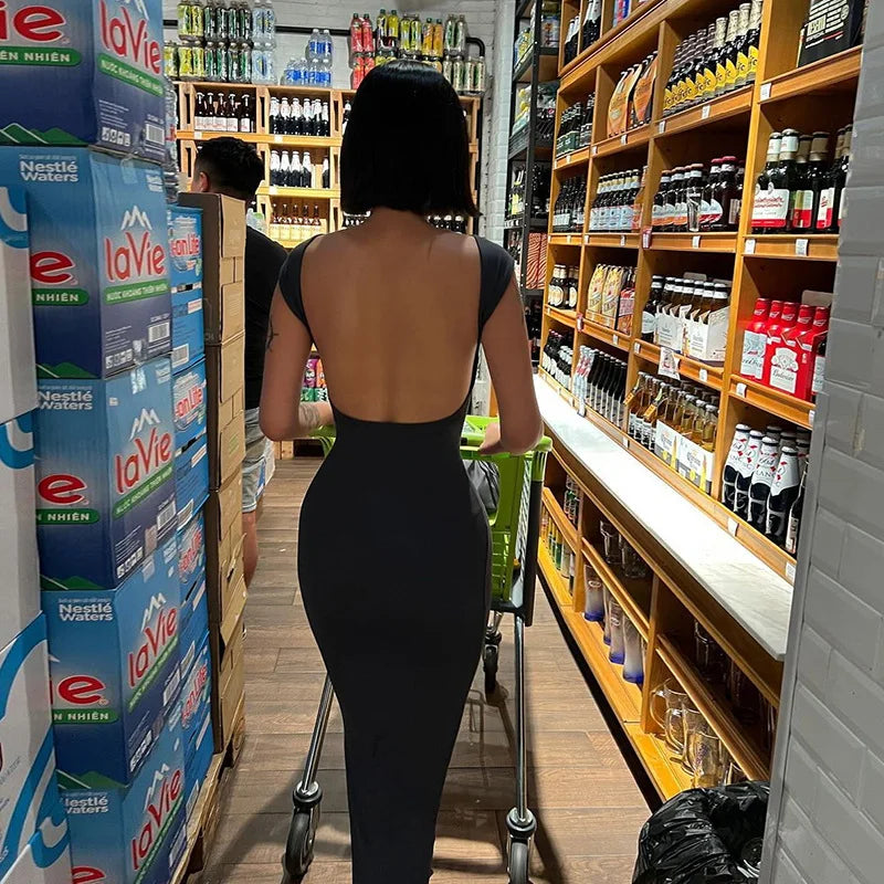 Short Sleeve Backless Dress