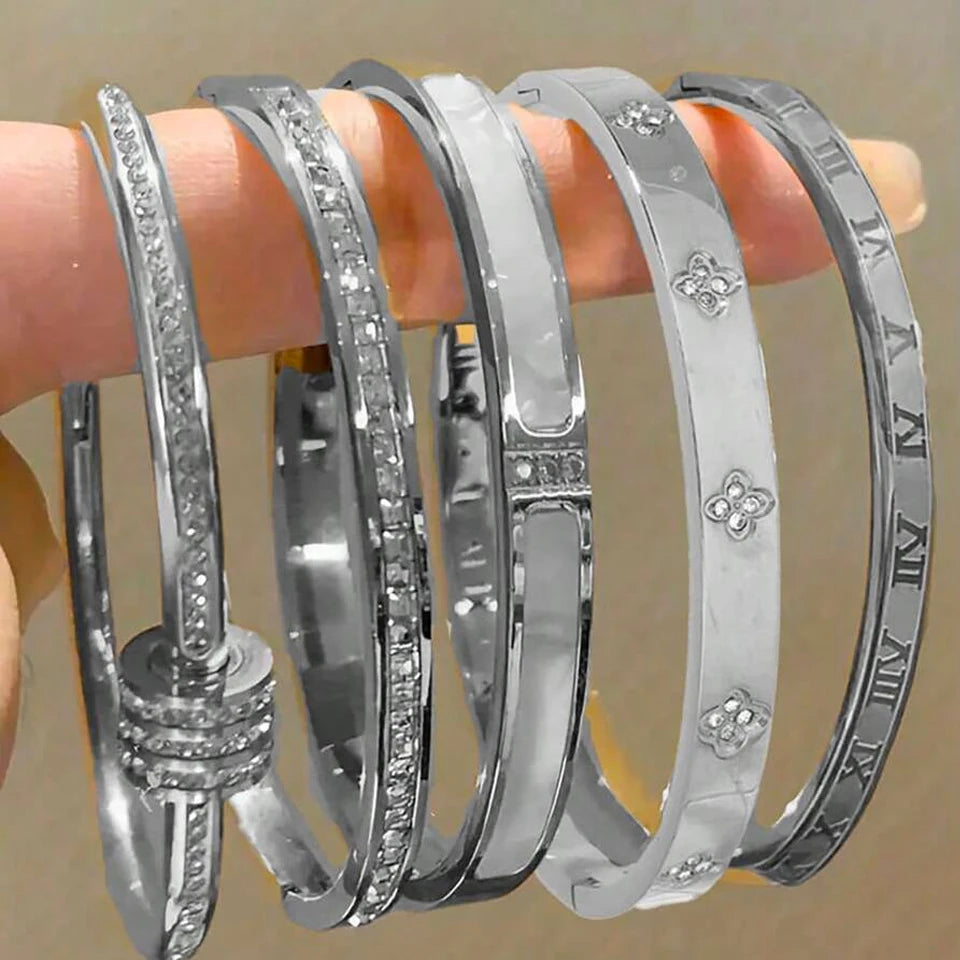 Sparkling Zirconia Stainless Steel Bracelets