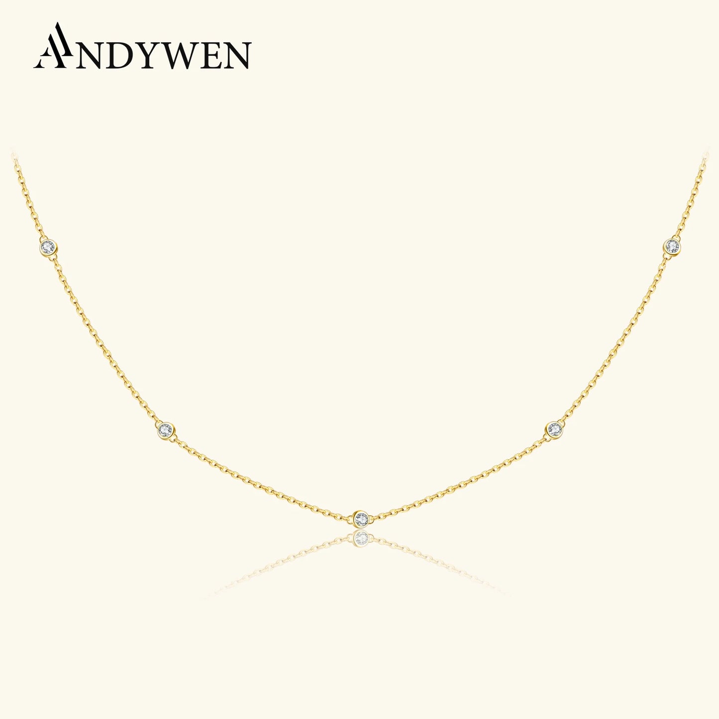 ANDYWEN Sterling Silver Round CZ Charm Choker