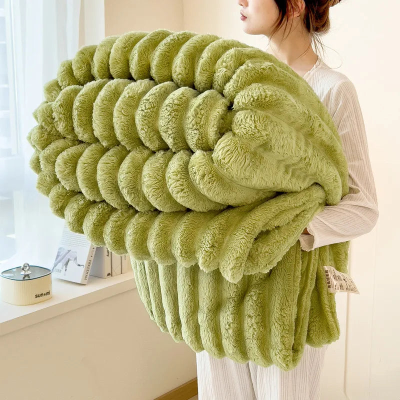 Thickened Wide Striped Flannel Blanket