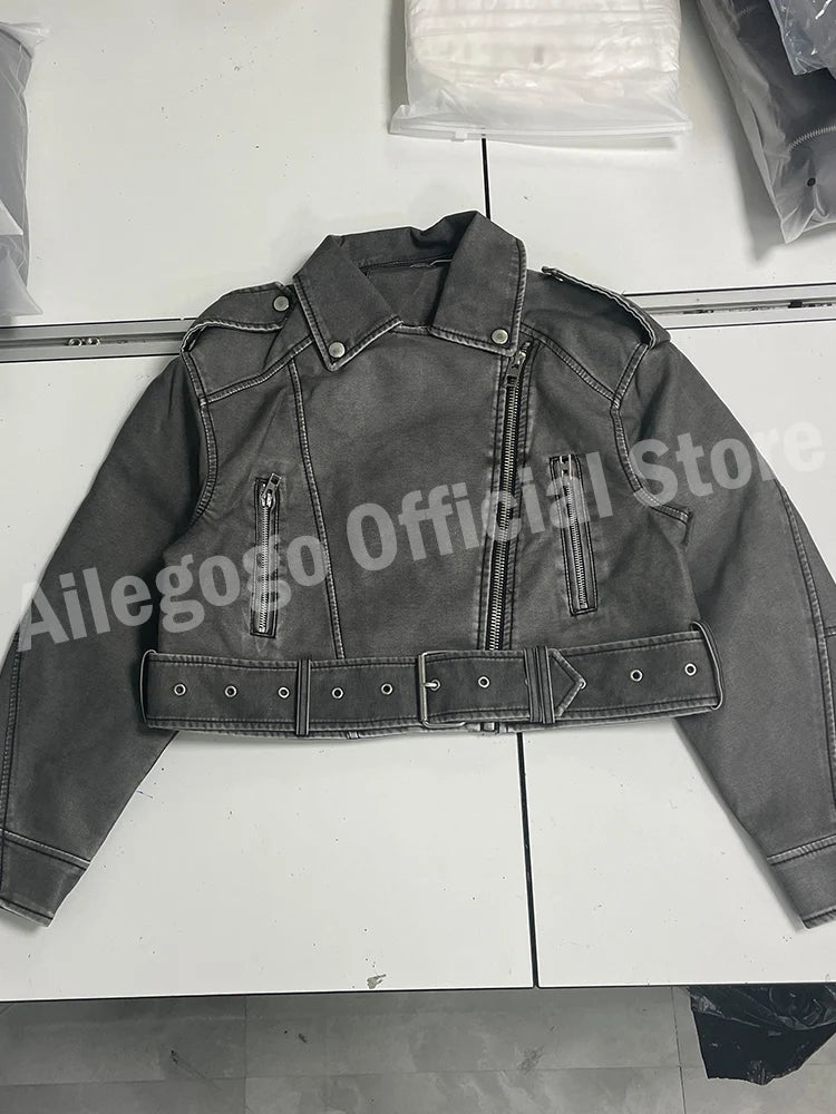 Vintage Washed Crop Faux Leather Jacket