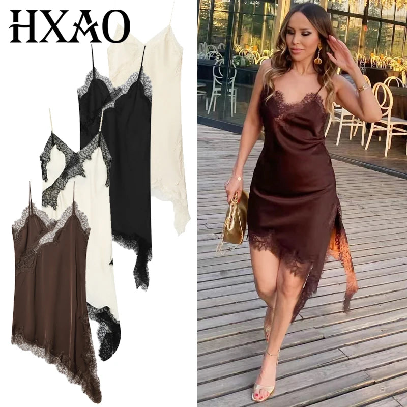 Lace Asymmetric Slip Dress