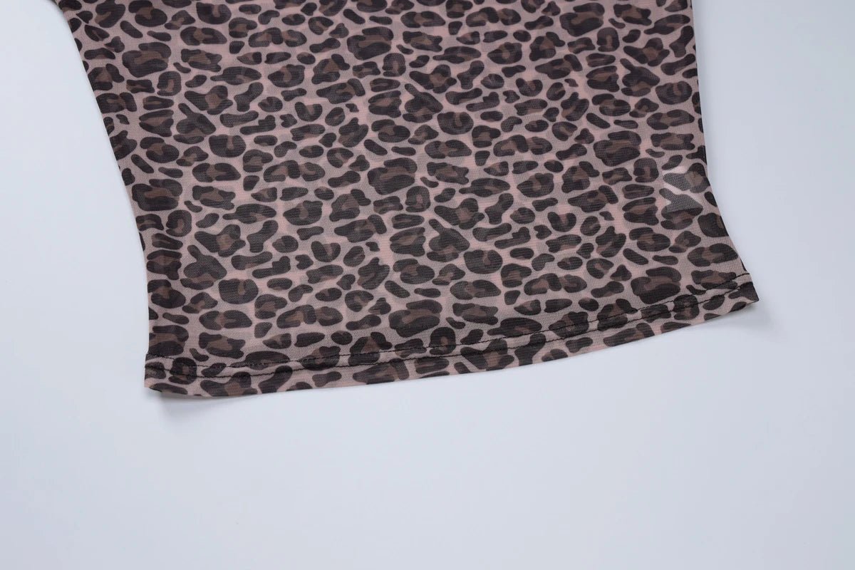 Leopard Bodycon Long Sleeve Crop