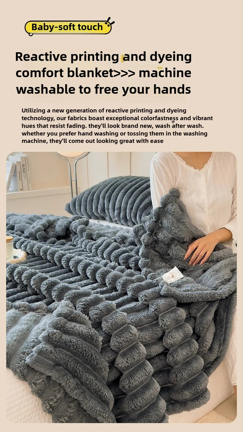 Thickened Wide Striped Flannel Blanket